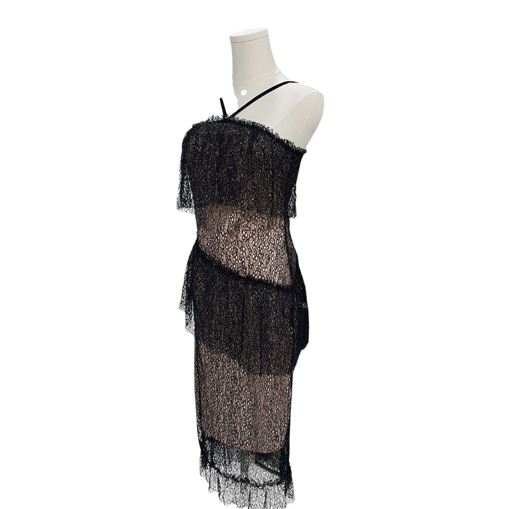 Nasty Gal Black Lace Party Dress Womens Size 4 Sheer Midi Soft Coral Lining Sexy - Picture 6 of 13